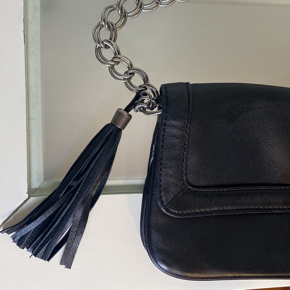 Express Black Genuine Leather Chain Tassel Shoulder Purse - Picture 11 of 15